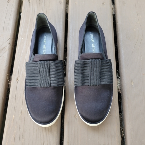 Stuart Weitzman Black Satin Bowgal Bow Slip-on Platform Sneakers Woman's 9.5 - Picture 5 of 9